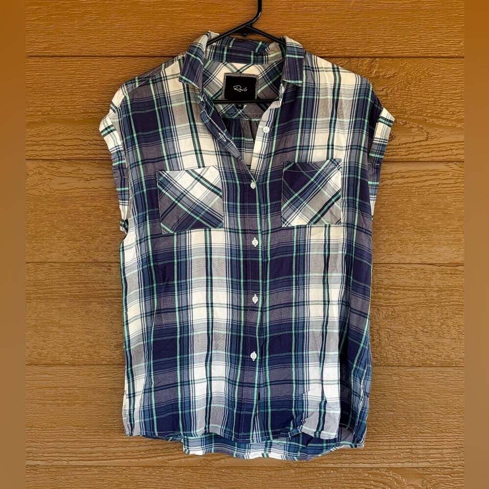 Rails Navy, White & Teal Plaid Button-Up Cut Off Style Shirt Sz XS